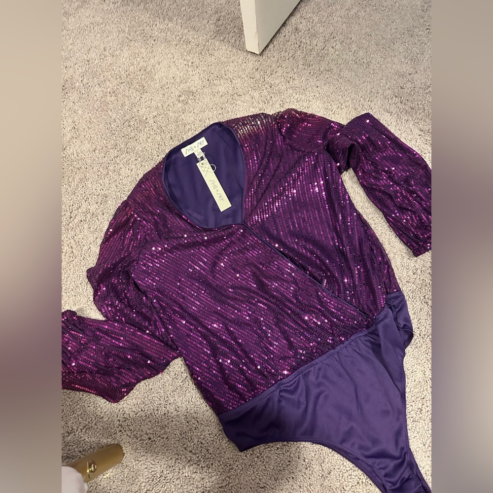 She + Sky Vibrant Purple Sequin Blouse